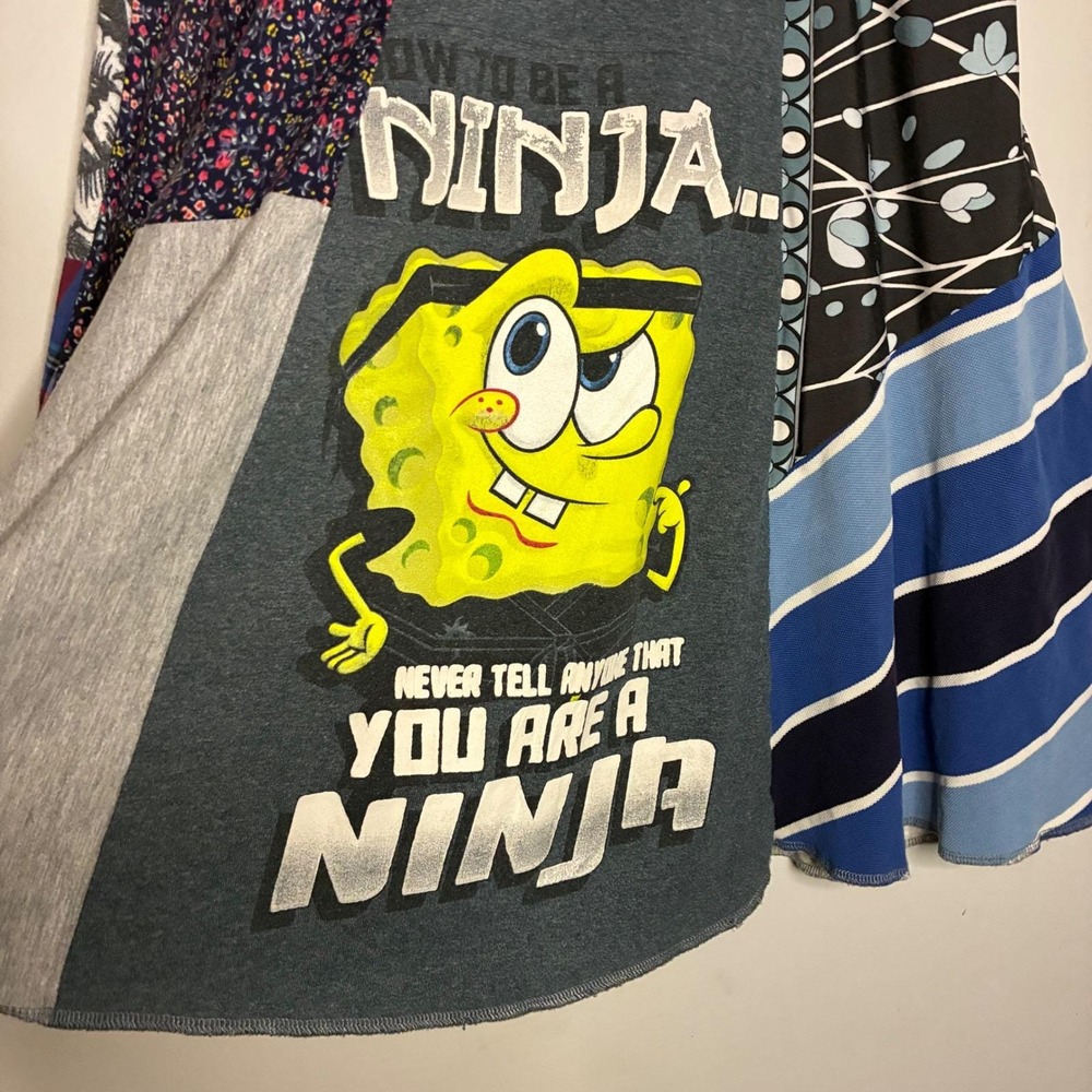 Upcycled Patchwork Skirt One of a Kind SpongeBob Minecraft Ninja Artwear Boho - Picture 6 of 9